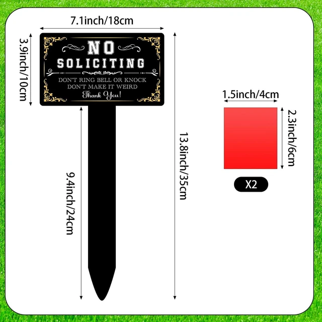 Alt view image 2 of 7 - Atiloy No Soliciting Sign for Front Door No Soliciting Sign for House with Stake 7 X 3.5 Inch Adjustable Height Self-Adhesive Indoor Outdoor Yard Sign for Home Front Door, Waterproof Resistant
