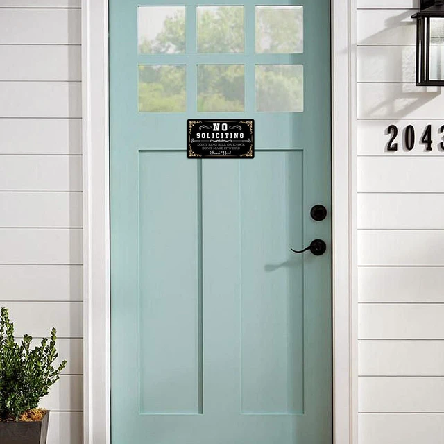 Alt view image 4 of 7 - Atiloy No Soliciting Sign for Front Door No Soliciting Sign for House with Stake 7 X 3.5 Inch Adjustable Height Self-Adhesive Indoor Outdoor Yard Sign for Home Front Door, Waterproof Resistant