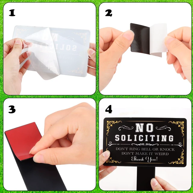 Alt view image 7 of 7 - Atiloy No Soliciting Sign for Front Door No Soliciting Sign for House with Stake 7 X 3.5 Inch Adjustable Height Self-Adhesive Indoor Outdoor Yard Sign for Home Front Door, Waterproof Resistant