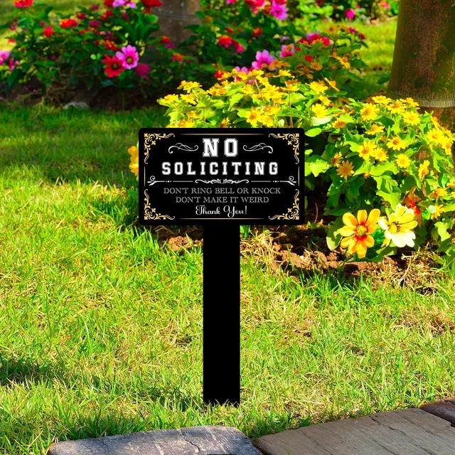 Alt view image 5 of 7 - Atiloy No Soliciting Sign for Front Door No Soliciting Sign for House with Stake 7 X 3.5 Inch Adjustable Height Self-Adhesive Indoor Outdoor Yard Sign for Home Front Door, Waterproof Resistant