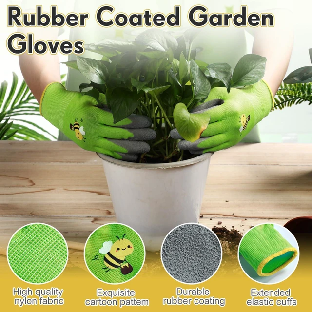 Alt view image 3 of 7 - Skicuff 1 Pairs Kids Gardening Gloves Children Grippy Soft Rubber Coated Yard Gloves Girls Boys Outdoor Garden Work(Pink,Large, Age 9-11)