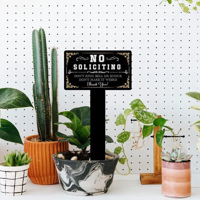Alt view image 6 of 7 - Atiloy No Soliciting Sign for Front Door No Soliciting Sign for House with Stake 7 X 3.5 Inch Adjustable Height Self-Adhesive Indoor Outdoor Yard Sign for Home Front Door, Waterproof Resistant