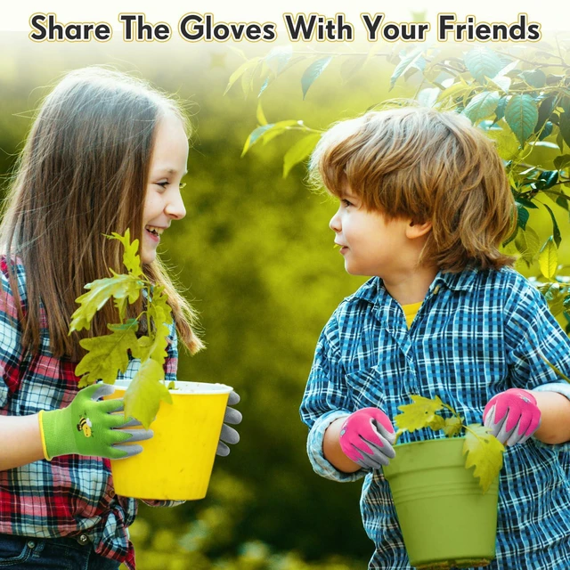 Alt view image 5 of 7 - Skicuff 1 Pairs Kids Gardening Gloves Children Grippy Soft Rubber Coated Yard Gloves Girls Boys Outdoor Garden Work(Pink,Large, Age 9-11)