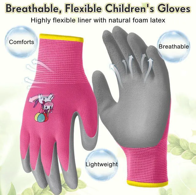 Alt view image 4 of 7 - Skicuff 1 Pairs Kids Gardening Gloves Children Grippy Soft Rubber Coated Yard Gloves Girls Boys Outdoor Garden Work(Pink,Large, Age 9-11)