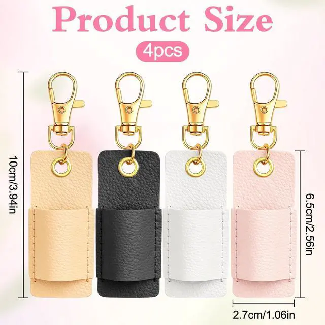 Alt view image 3 of 6 - 4 Pcs Lanyard Pen Holder, Anti-Lost Portable Keychain Pocket Pen Sleeve | for Nurses & Office Staff, Pink Khaki White Black Pen Protective Case with Keyring Lanyards, Universal Stationery Supply Kit
