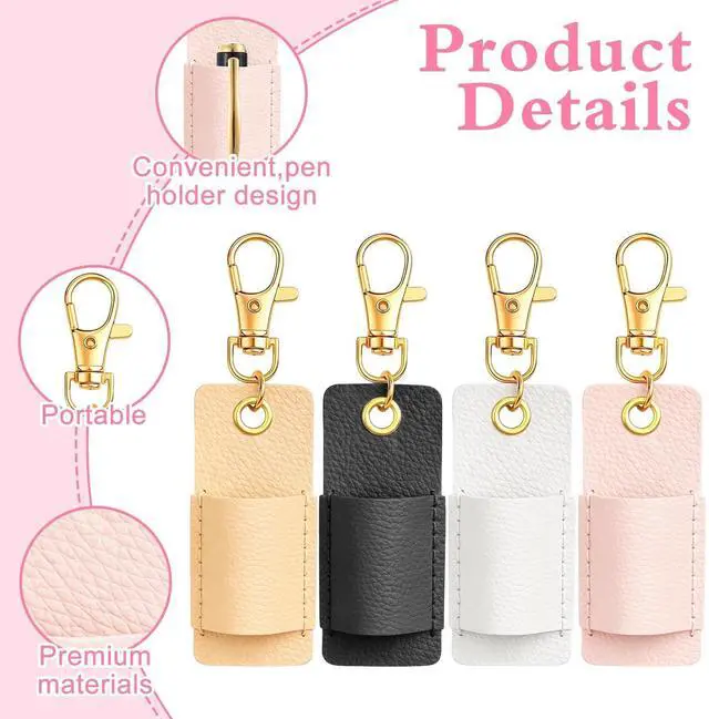 Alt view image 4 of 6 - 4 Pcs Lanyard Pen Holder, Anti-Lost Portable Keychain Pocket Pen Sleeve | for Nurses & Office Staff, Pink Khaki White Black Pen Protective Case with Keyring Lanyards, Universal Stationery Supply Kit