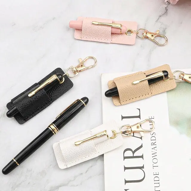 Alt view image 2 of 6 - 4 Pcs Lanyard Pen Holder, Anti-Lost Portable Keychain Pocket Pen Sleeve | for Nurses & Office Staff, Pink Khaki White Black Pen Protective Case with Keyring Lanyards, Universal Stationery Supply Kit