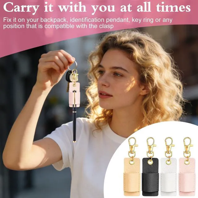 Alt view image 5 of 6 - 4 Pcs Lanyard Pen Holder, Anti-Lost Portable Keychain Pocket Pen Sleeve | for Nurses & Office Staff, Pink Khaki White Black Pen Protective Case with Keyring Lanyards, Universal Stationery Supply Kit