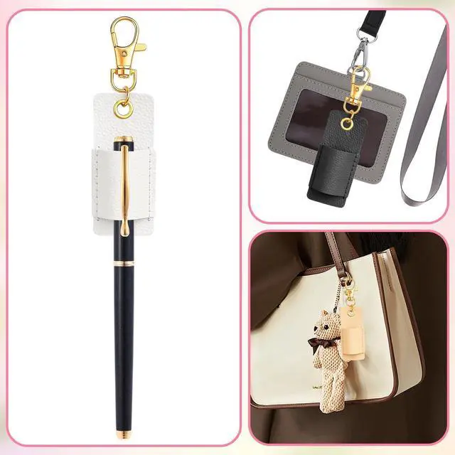 Alt view image 6 of 6 - 4 Pcs Lanyard Pen Holder, Anti-Lost Portable Keychain Pocket Pen Sleeve | for Nurses & Office Staff, Pink Khaki White Black Pen Protective Case with Keyring Lanyards, Universal Stationery Supply Kit