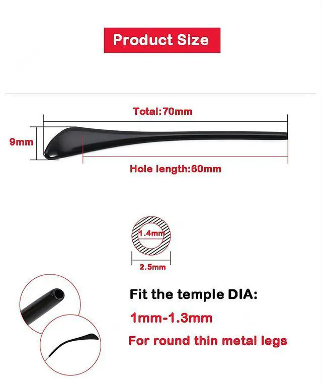 Alt view image 5 of 7 - BEHLINE Sunglass Temple Tips,Replacement Ear Sock Glasses End Tips/Eye Tips Retainer,Eyeglasses Piece Tube Sleeve Anti-slip for Aviator Sunglass Eye Glasses Frames/Thin Metal Eyewear Frame(Brown)