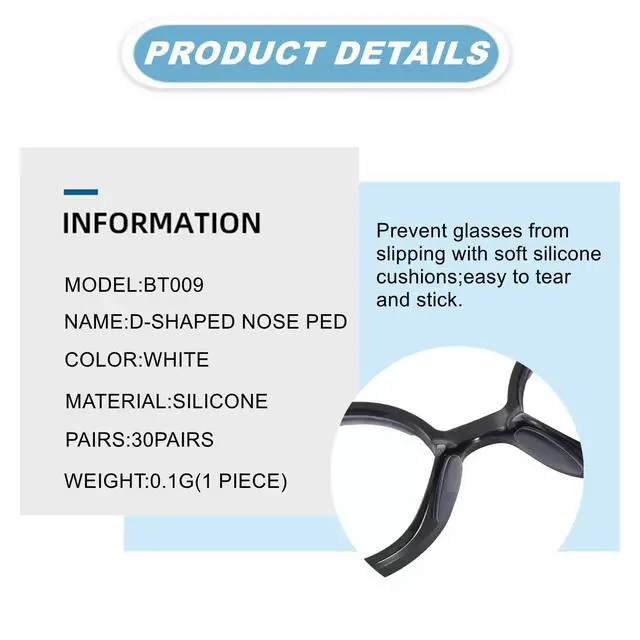 Alt view image 3 of 7 - 60Pack Fit for RayBan Meta Wayfarer Nose Pads,Adhesive NosePads for Glasses | Anti Slip,Clear Stick On Silicone Nose Pads for Ray-Ban Meta Gen 2 Smart Glasses Nose Pads,Thickness 1mm.Translucent.