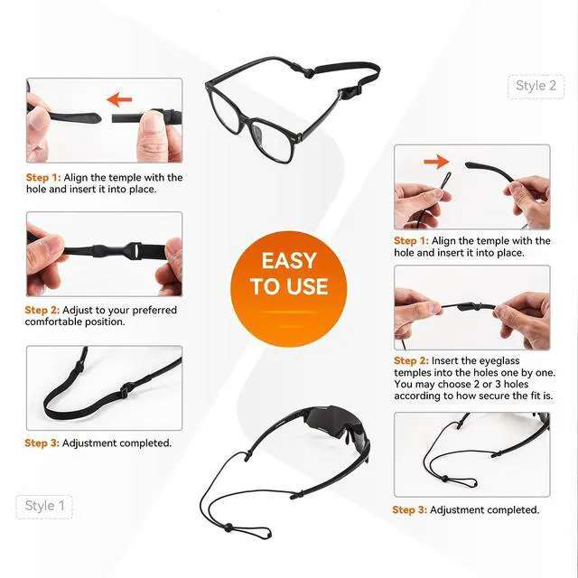 Alt view image 7 of 7 - Rljxpfd Glasses Strap Adjustable Eyewear Retainer, 2 Styles 4 Piece Set | Unisex, Silicone & Poly Spandex, Anti-Slip, Sweat Resistant, Fits Eyeglasses & Sunglasses for Outdoor Activities
