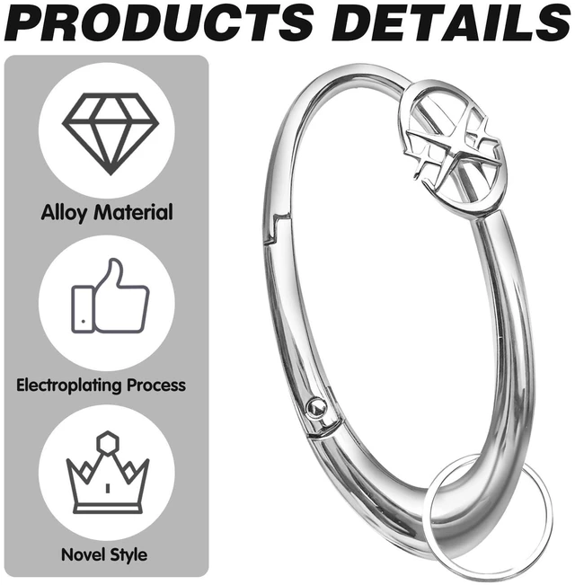 Alt view image 3 of 7 - Zinc Alloy Double Star Push Button Large Keychain, Cute Carabiner Minimal Alloy Material Silver Cute for Car Keys Purse Handbag Backpack Bag Charms