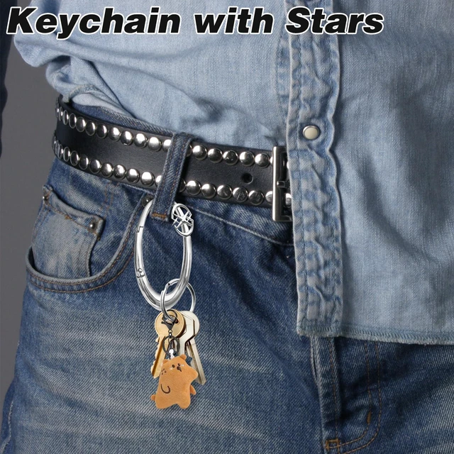 Alt view image 4 of 7 - Zinc Alloy Double Star Push Button Large Keychain, Cute Carabiner Minimal Alloy Material Silver Cute for Car Keys Purse Handbag Backpack Bag Charms