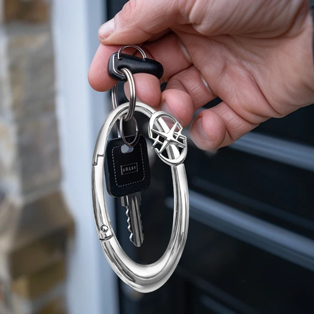 Alt view image 6 of 7 - Zinc Alloy Double Star Push Button Large Keychain, Cute Carabiner Minimal Alloy Material Silver Cute for Car Keys Purse Handbag Backpack Bag Charms