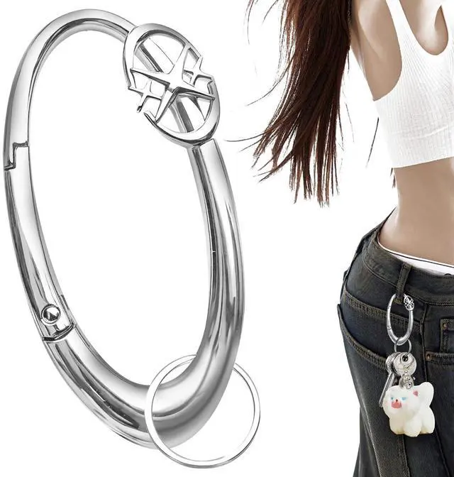 Main image of Zinc Alloy Double Star Push Button Large Keychain, Cute Carabiner Minimal Alloy Material Silver Cute for Car Keys Purse Handbag Backpack Bag Charms