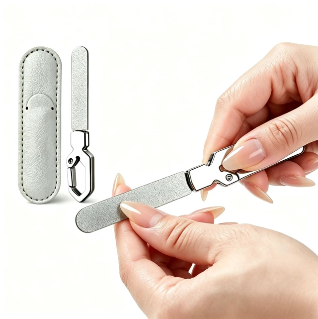 Main image of Metal Nail File, Stainless Steel 3.5IN Keychain Silver File for Men & Women | Small double-sided reusable metal file with PU leather case, shapes fingernails & toenails for home travel manicure pedicu