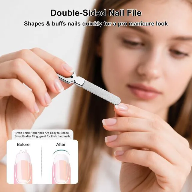 Alt view image 2 of 7 - Metal Nail File, Stainless Steel 3.5IN Keychain Silver File for Men & Women | Small double-sided reusable metal file with PU leather case, shapes fingernails & toenails for home travel manicure pedicu