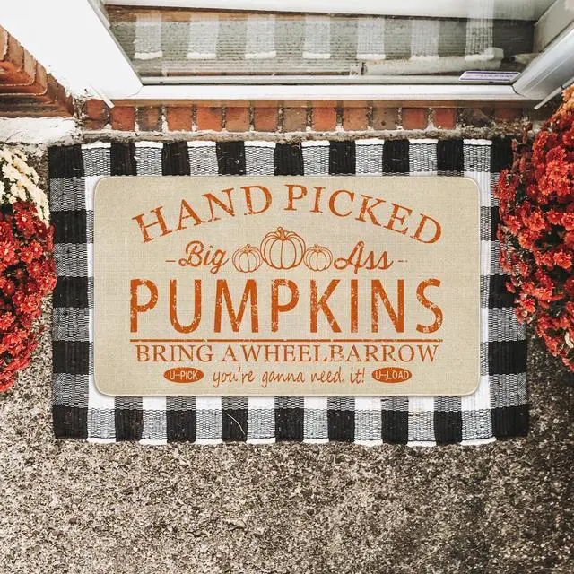 Alt view image 3 of 7 - Fall Door Mat Outside,Hand Picked Pumpkin Welcome Mat for Front Door,Thanksgiving Autumn Indoor Outdoor Non-Slip Rugs,Fall Doormat for Farmhouse Home Porch Decorations 30" x 17"