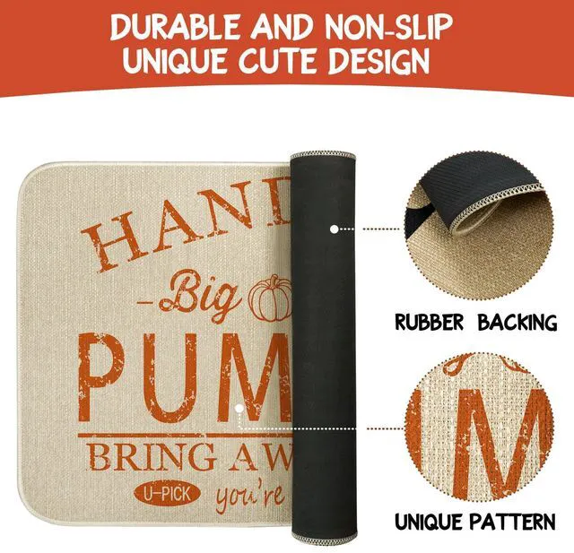 Alt view image 7 of 7 - Fall Door Mat Outside,Hand Picked Pumpkin Welcome Mat for Front Door,Thanksgiving Autumn Indoor Outdoor Non-Slip Rugs,Fall Doormat for Farmhouse Home Porch Decorations 30" x 17"