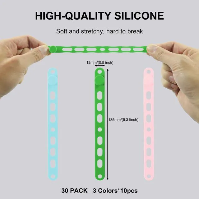 Alt view image 2 of 7 - Lantellex 30Pcs Silicone Cable Ties, Office Desk Organizer Accessories, 5.3Inch Reusable Wire Ties Management with Lock Buckle, Adjustable Charger Cable Strap (Pink, Blue, Green)