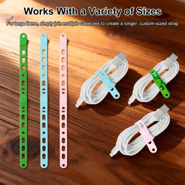 Alt view image 4 of 7 - Lantellex 30Pcs Silicone Cable Ties, Office Desk Organizer Accessories, 5.3Inch Reusable Wire Ties Management with Lock Buckle, Adjustable Charger Cable Strap (Pink, Blue, Green)