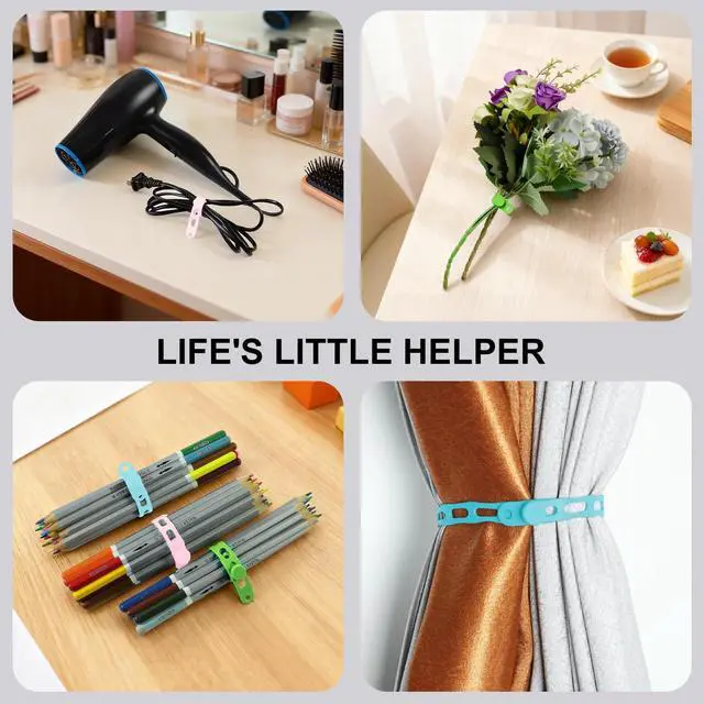 Alt view image 6 of 7 - Lantellex 30Pcs Silicone Cable Ties, Office Desk Organizer Accessories, 5.3Inch Reusable Wire Ties Management with Lock Buckle, Adjustable Charger Cable Strap (Pink, Blue, Green)