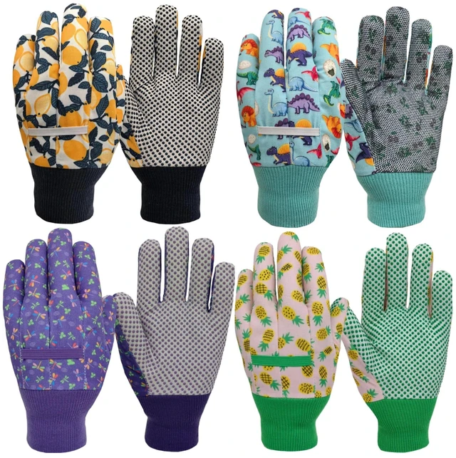 Main image of MSUPSAV 4 Pairs Gardening Gloves,Garden Glove Children,Gifts,Age3-4,Small | For Picking,Yard Work,Digging,Weeding,Planting,Pruning,Canvas,Cute Floral Pattern,Anti-slip Dotted Palm,Soft Knit Wrist