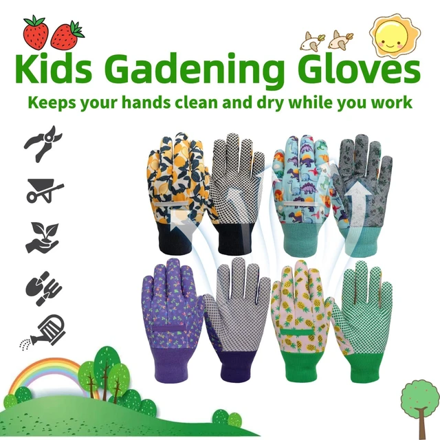 Alt view image 3 of 6 - MSUPSAV 4 Pairs Gardening Gloves,Garden Glove Children,Gifts,Age3-4,Small | For Picking,Yard Work,Digging,Weeding,Planting,Pruning,Canvas,Cute Floral Pattern,Anti-slip Dotted Palm,Soft Knit Wrist