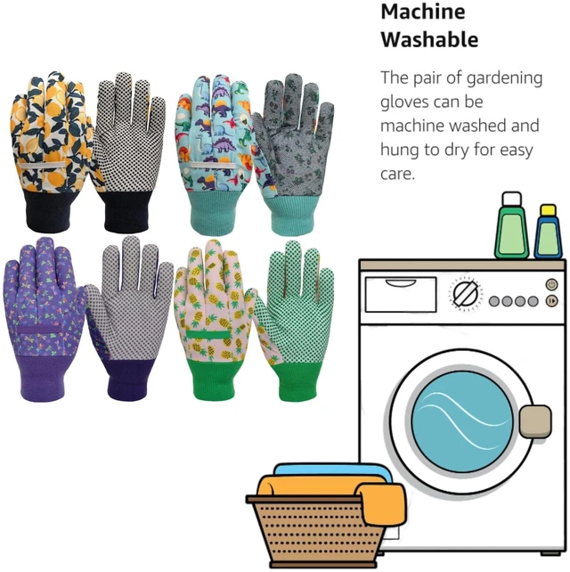 Alt view image 4 of 6 - MSUPSAV 4 Pairs Gardening Gloves,Garden Glove Children,Gifts,Age3-4,Small | For Picking,Yard Work,Digging,Weeding,Planting,Pruning,Canvas,Cute Floral Pattern,Anti-slip Dotted Palm,Soft Knit Wrist