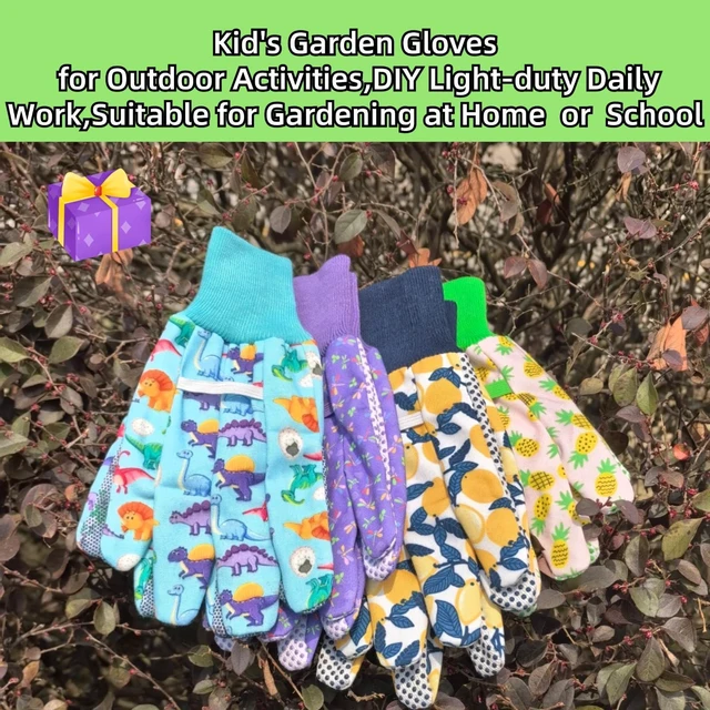 Alt view image 5 of 6 - MSUPSAV 4 Pairs Gardening Gloves,Garden Glove Children,Gifts,Age3-4,Small | For Picking,Yard Work,Digging,Weeding,Planting,Pruning,Canvas,Cute Floral Pattern,Anti-slip Dotted Palm,Soft Knit Wrist
