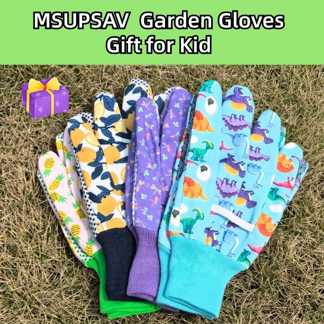 Alt view image 6 of 6 - MSUPSAV 4 Pairs Gardening Gloves,Garden Glove Children,Gifts,Age3-4,Small | For Picking,Yard Work,Digging,Weeding,Planting,Pruning,Canvas,Cute Floral Pattern,Anti-slip Dotted Palm,Soft Knit Wrist