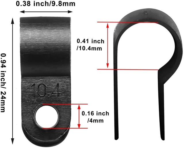 Alt view image 2 of 6 - 60pcs 3/8 Inch Nylon Cable Clamps, Black R-Type Wire Cable Clips | with M4 Screws, Screw Mounting Cord Fastener, Wire Conduit Clamp, for Wire Management