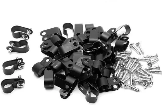 Alt view image 3 of 6 - 60pcs 3/8 Inch Nylon Cable Clamps, Black R-Type Wire Cable Clips | with M4 Screws, Screw Mounting Cord Fastener, Wire Conduit Clamp, for Wire Management