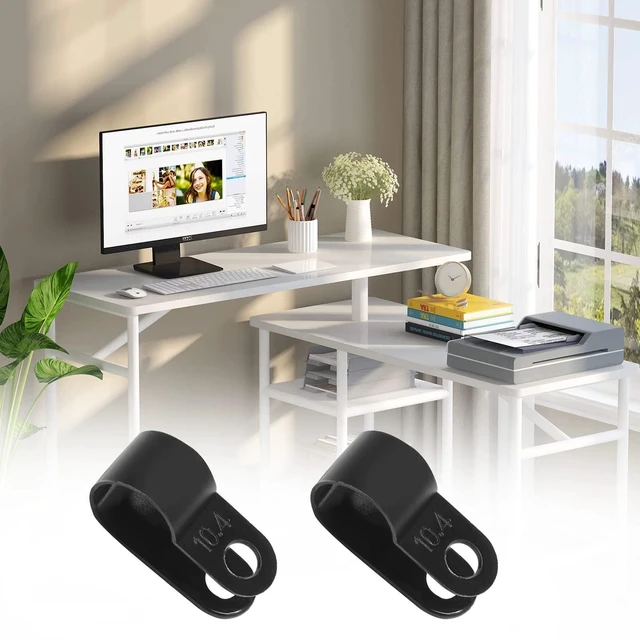 Alt view image 6 of 6 - 60pcs 3/8 Inch Nylon Cable Clamps, Black R-Type Wire Cable Clips | with M4 Screws, Screw Mounting Cord Fastener, Wire Conduit Clamp, for Wire Management