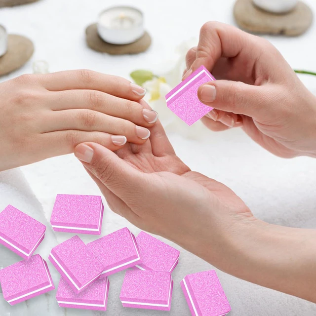 Alt view image 2 of 7 - 50Pcs Pink Sponge Nail Buffers,100/180 Grit Mini Nail Files,Mini Buffer Block Nail File for Acrylic & Natural Nails,Double-Sided Buffing Blocks for Manicure & Pedicure, Salon & Home Use