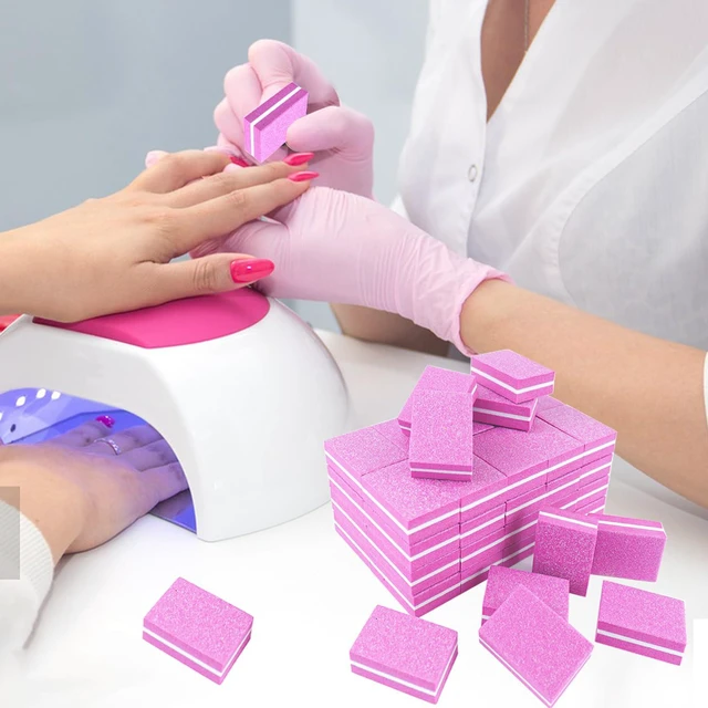 Alt view image 6 of 7 - 50Pcs Pink Sponge Nail Buffers,100/180 Grit Mini Nail Files,Mini Buffer Block Nail File for Acrylic & Natural Nails,Double-Sided Buffing Blocks for Manicure & Pedicure, Salon & Home Use