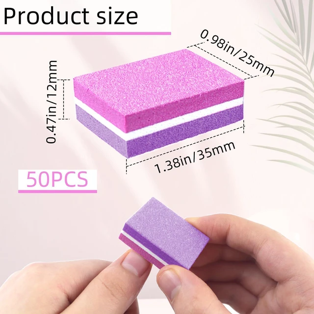 Alt view image 3 of 7 - 50 Pcs Sponge Nail Buffers,100/180 Grit Mini Nail Files,Mini Buffer Block Nail File for Acrylic & Natural Nails,Double-Sided Buffing Blocks for Manicure & Pedicure,Salon & Home Use(Pink-Purple)