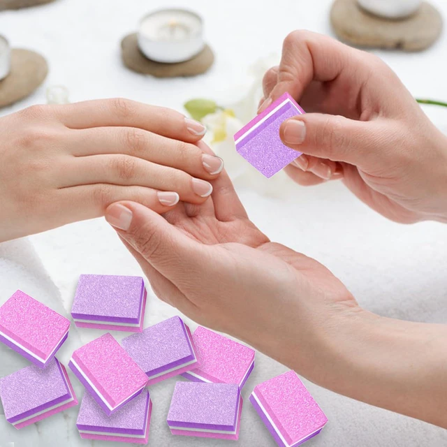 Alt view image 6 of 7 - 50 Pcs Sponge Nail Buffers,100/180 Grit Mini Nail Files,Mini Buffer Block Nail File for Acrylic & Natural Nails,Double-Sided Buffing Blocks for Manicure & Pedicure,Salon & Home Use(Pink-Purple)