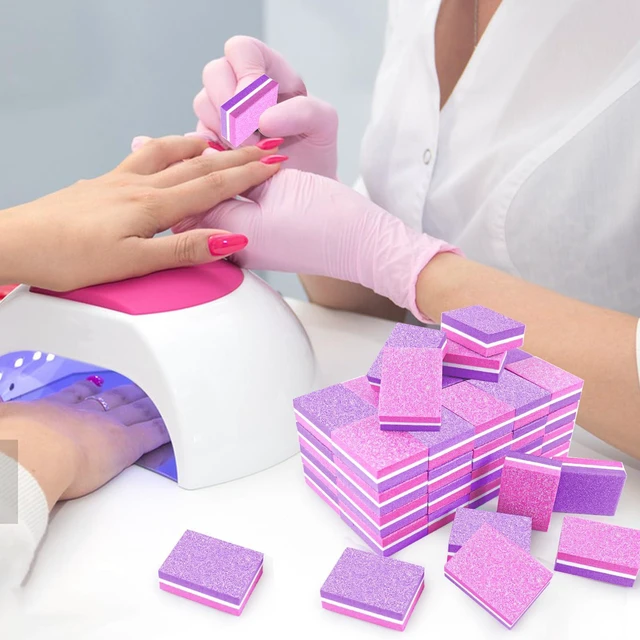 Alt view image 2 of 7 - 50 Pcs Sponge Nail Buffers,100/180 Grit Mini Nail Files,Mini Buffer Block Nail File for Acrylic & Natural Nails,Double-Sided Buffing Blocks for Manicure & Pedicure,Salon & Home Use(Pink-Purple)