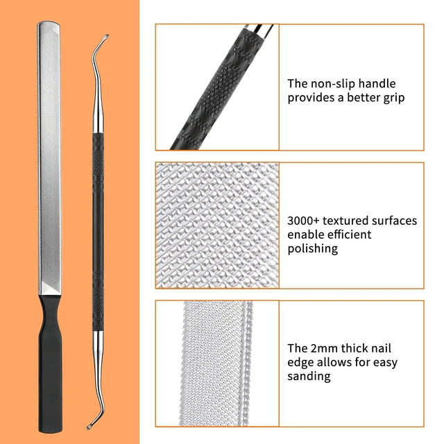 Alt view image 3 of 7 - Boards for Nails Heavy Duty Metal Nail File Toenail File with Dual-Ended Toenail Lifter Nail Files Manicure & Pedicure Tool Coarse Grit & Stainless Steel Design for Thick Nailss