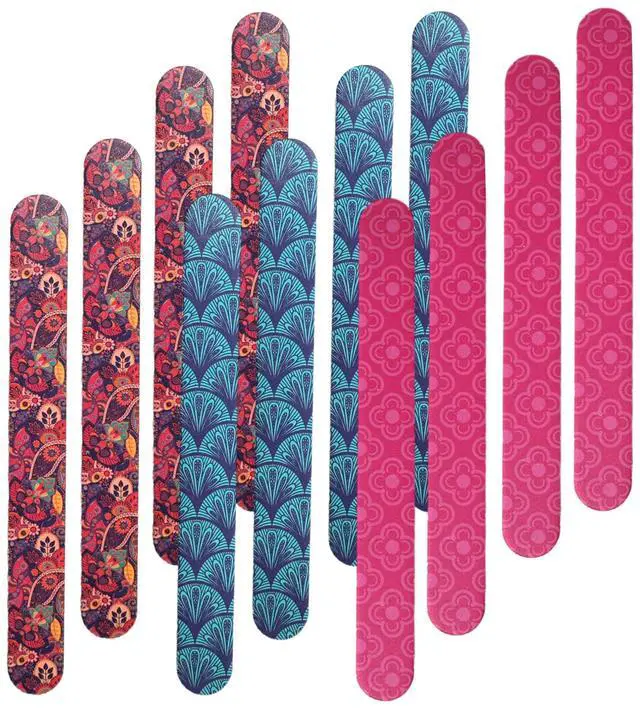 Main image of 12 Nail File Emery Boards Dual Sided Buffer Nail Filing Tools Smoothing Manicure Pedicure TSA Travel Friendly Professional DIY Fashionable Design Pink Blue Purple