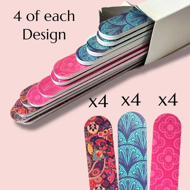 Alt view image 4 of 7 - 12 Nail File Emery Boards Dual Sided Buffer Nail Filing Tools Smoothing Manicure Pedicure TSA Travel Friendly Professional DIY Fashionable Design Pink Blue Purple
