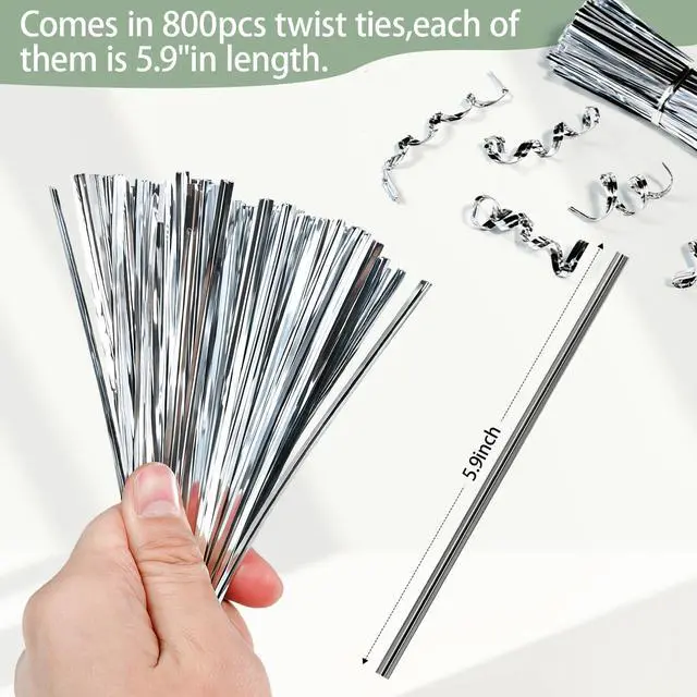 Alt view image 3 of 7 - Twist Ties 800 Pcs 5.9 Inch, Bag Closures for Plastic Bags & Bread | Reusable Twisty Ties for Candy, Cake Pops, DIY Crafts, Paper-Covered Wire Ties for Bakery, Treat Bags, Food Storage