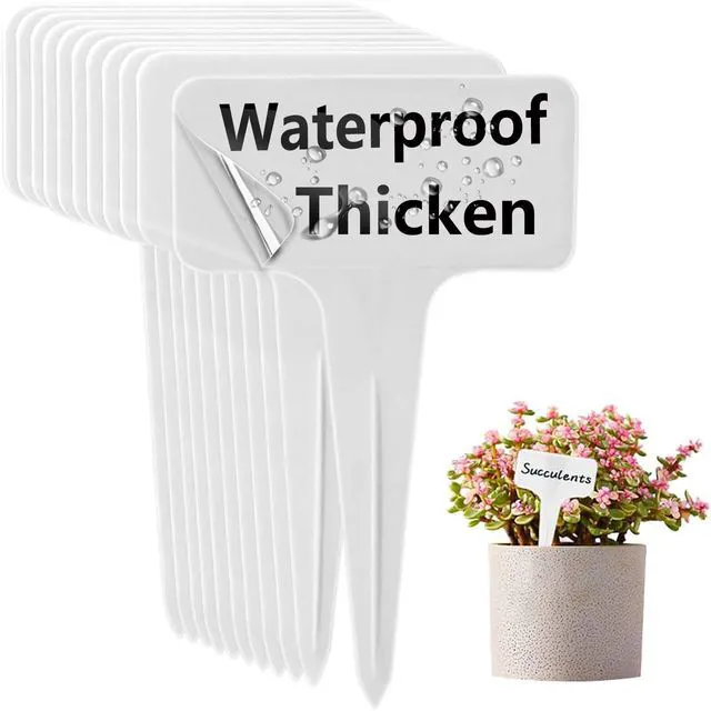 Main image of DaTpuik 30 Pcs Waterproof Wihte Durable Plastic Plant Outdoor Garden Labels Nursery Markers T-Type Thick Tags Re-Usable for Vegetables Seedlings