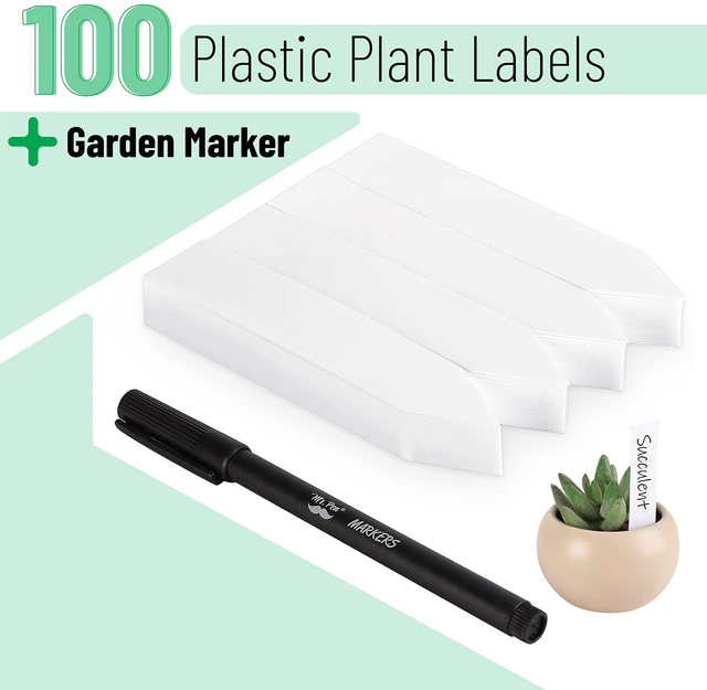 Alt view image 2 of 7 - Plastic Plant Labels, 100 Pcs, 4, White | Plant Markers and Labels for Outdoor Garden Waterproof, Plant Name Tags, Planting Sticks for Seeds