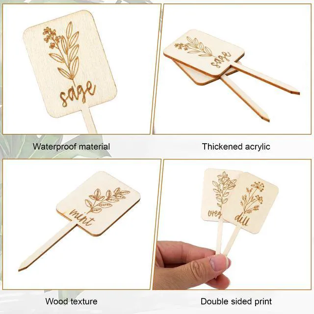 Alt view image 4 of 7 - Tyqour 12PCS Garden Marker Plant Tags with Names Plant Labels for Outdoor Garden Waterproof Wooden Plant Markers for Seedlings Nursery Outdoor Indoor Garden Decoration