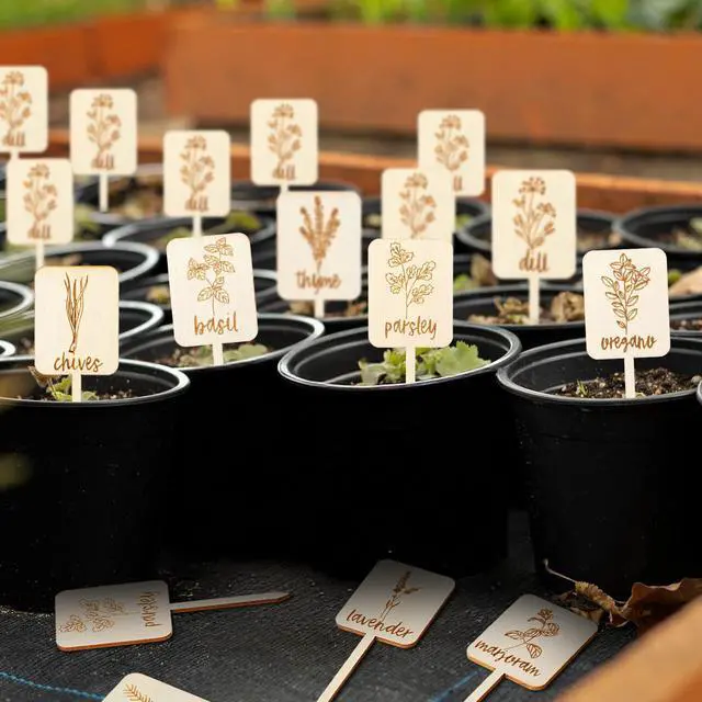 Alt view image 5 of 7 - Tyqour 12PCS Garden Marker Plant Tags with Names Plant Labels for Outdoor Garden Waterproof Wooden Plant Markers for Seedlings Nursery Outdoor Indoor Garden Decoration