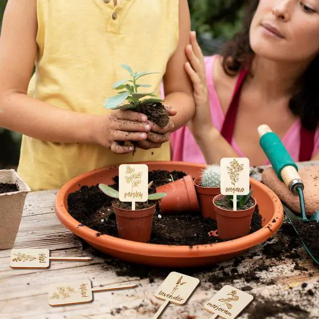 Alt view image 6 of 7 - Tyqour 12PCS Garden Marker Plant Tags with Names Plant Labels for Outdoor Garden Waterproof Wooden Plant Markers for Seedlings Nursery Outdoor Indoor Garden Decoration
