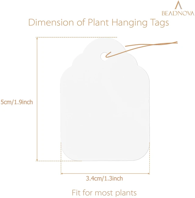 Alt view image 2 of 5 - BEADNOVA Plant Hanging Tags 100pcs Tags with String Reusable Plant Labels Markers Plastic Garden Signs Garden Markers for Outdoor (2 Inch, White)